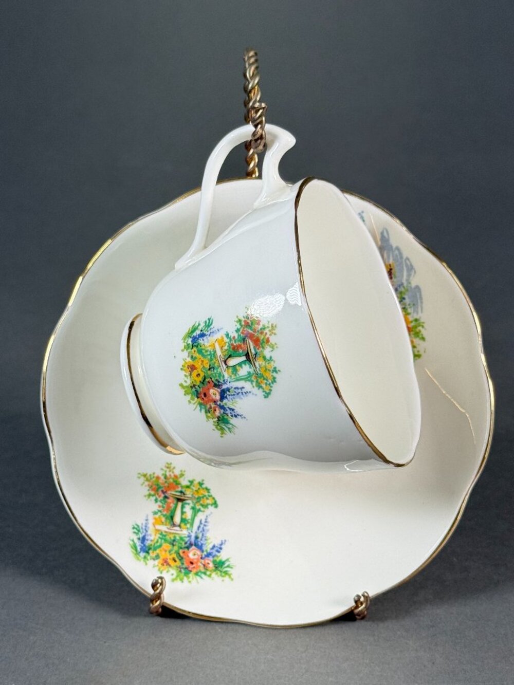Vintage Royal Crown Pottery Trentham Tea Cup Saucer Crinoline Lady Garden 1950s